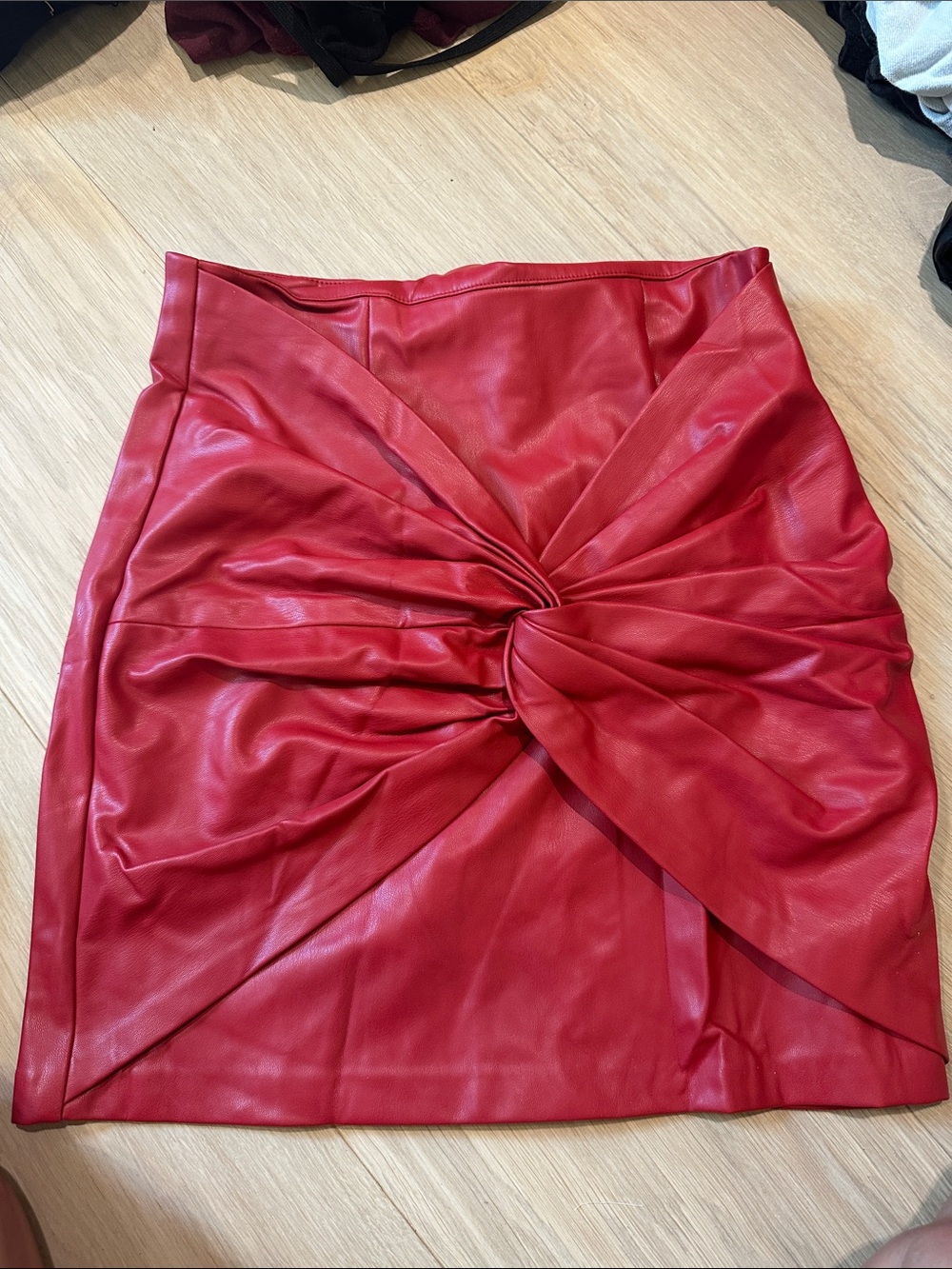 Zara Red Faux Leather Twist Mini Skirt
